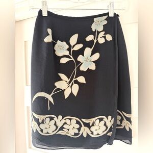 Vintage Ann Taylor Navy Floral Silk Wrap Skirt